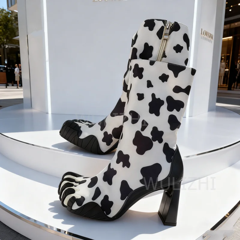 

Женские ботинки-таби с пятиточечным застежением, с леопардовым принтом, из красной кожи, с круглым носком, из коричневой замши, с вязаными вставками, на молнии, в стиле «споттид милк граффити»