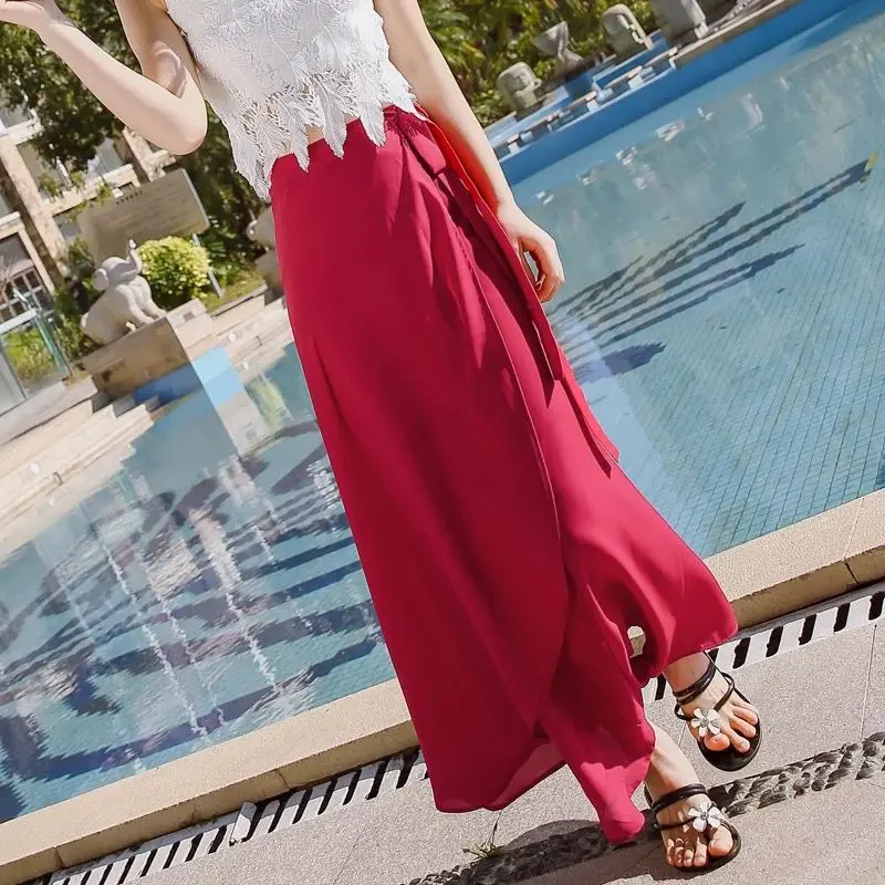 Vendita calda primavera maxi gonne lunghe in chiffon plus size vita alta regolabile gonne da spiaggia bohémien eleganti gonne da festa