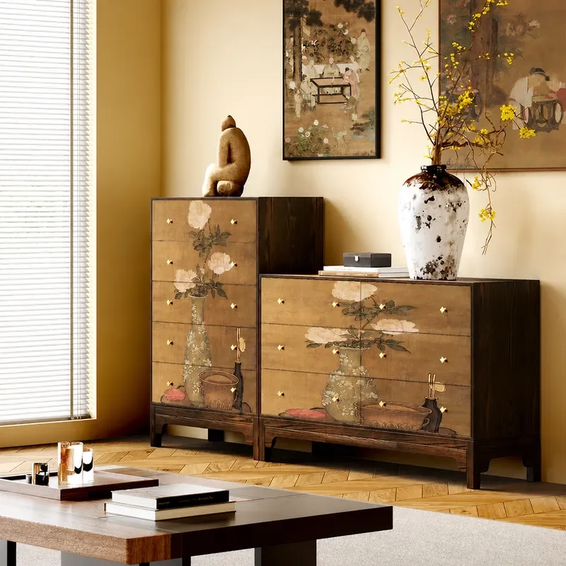 Song Dynasty Style Solid Wood Chest Cabinet Living Room Storage Decorative Locker Bedroom Bedside Drawer Cabinet Furniture