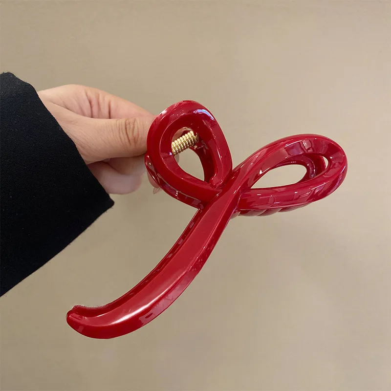 مخالب شعر أكريليك حمراء للنساء ، مجوفة ، مقوسة ، متقاطعة ، هندسية ، رأس خلفي ، مخلب قرش ، مشبك عتيق ، إكسسوارات #3