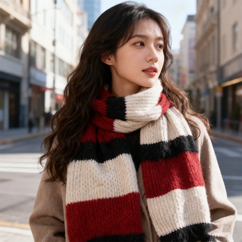 

Зимний женский шарф из искусственного кашемира в полоску, винтажная мягкая длинная шаль с запахом, Рождество, День святого Валентина для подруги, жены, мамы