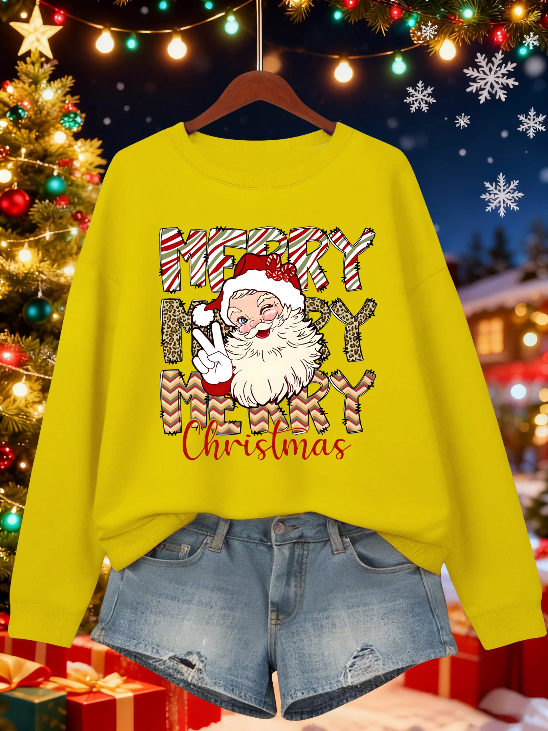 Merry Christmas Santa Claus Pattern Streetwear Women o-neck Casual Sweatshirt Autumn Loose Pullover Multicolor Fleece Clothing