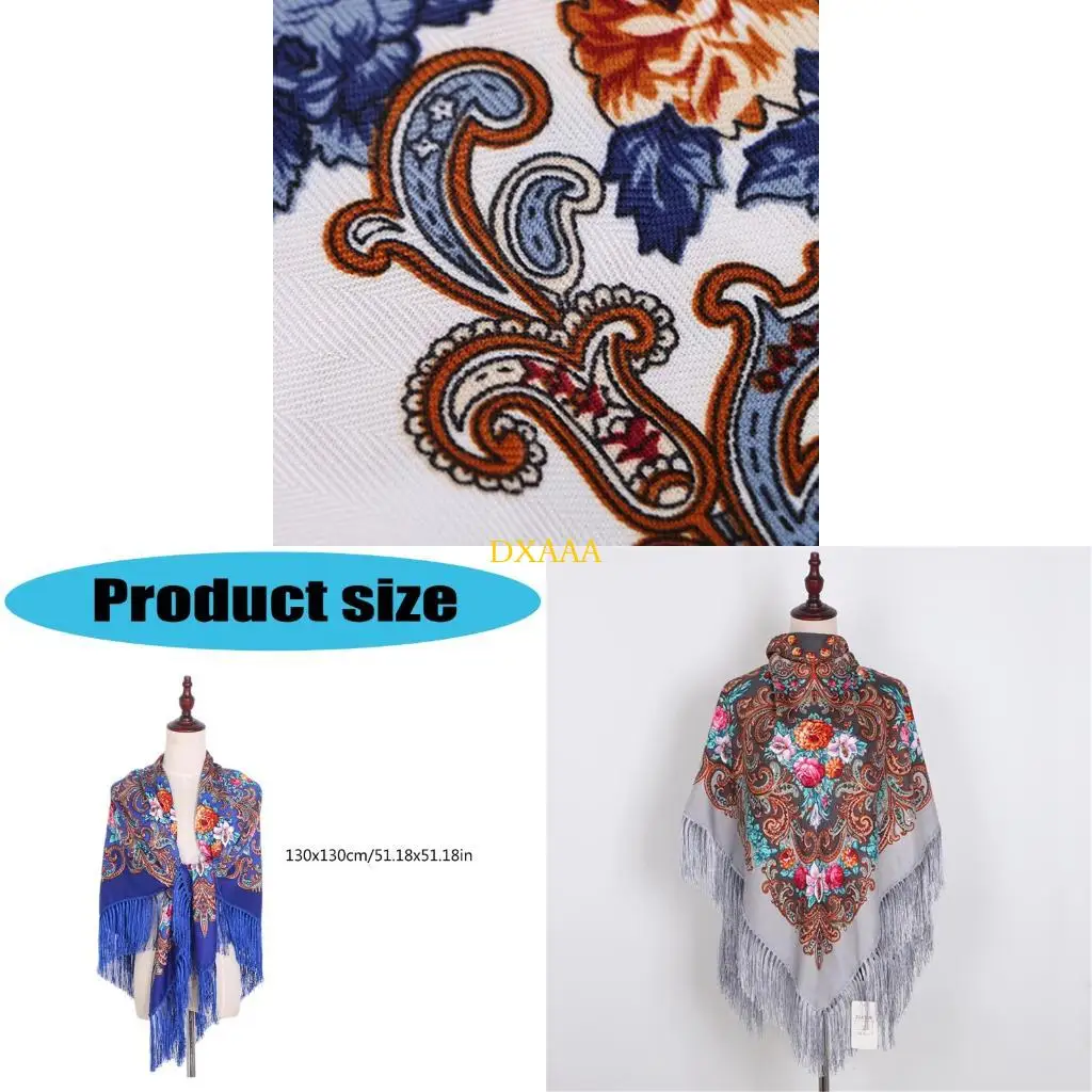 

DXAA Islamic Theme Embroidered Cotton Hijab Feature Four Season Versatility Elegant Fringe Detailing Square Scarf