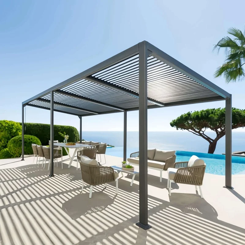 High Strength T6 Temper 6063 Aluminum Powder Coated Motorized Bioclimatic Gazebo Pergola Backyard Outdoor Use