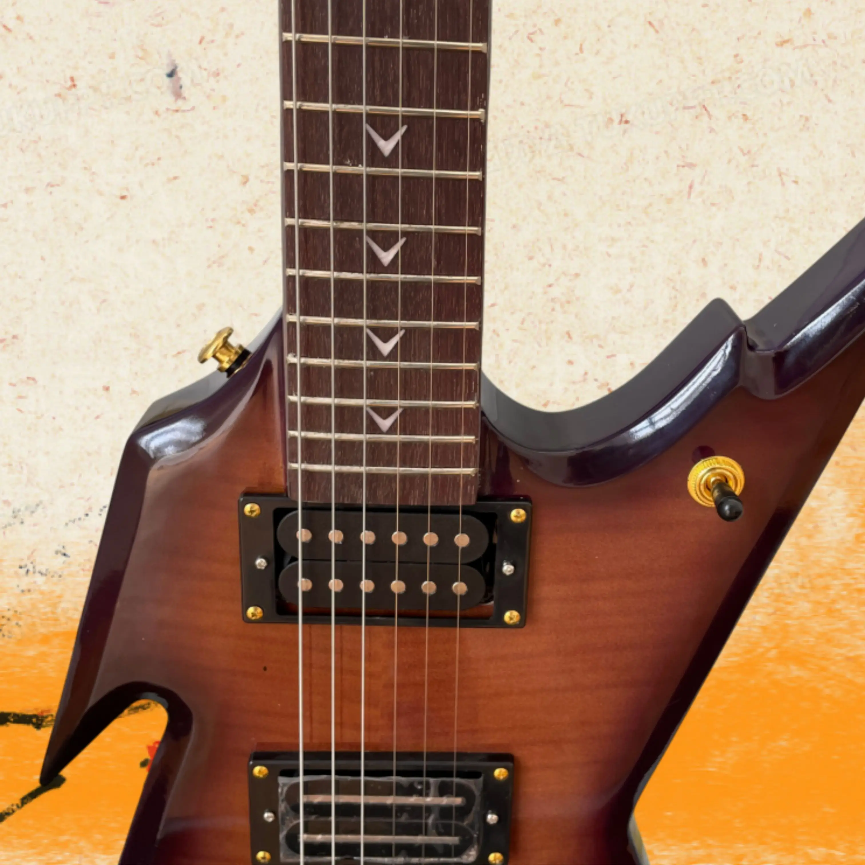 Brown Front Purple Back Electric Guitar,22 Frets Rosewood Fretboard,Gold Hardware,HH Pickups Guitars,Heavy Metal Rock Guitarra