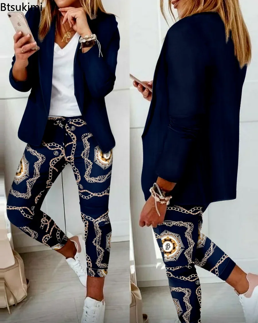 Lente Herfst Tweedelige Sets Vrouwen Gedrukt Elegante Blazer & Broek Set Outifits Mode Trainingspakken Casual Elegante Vrouwelijke Sets