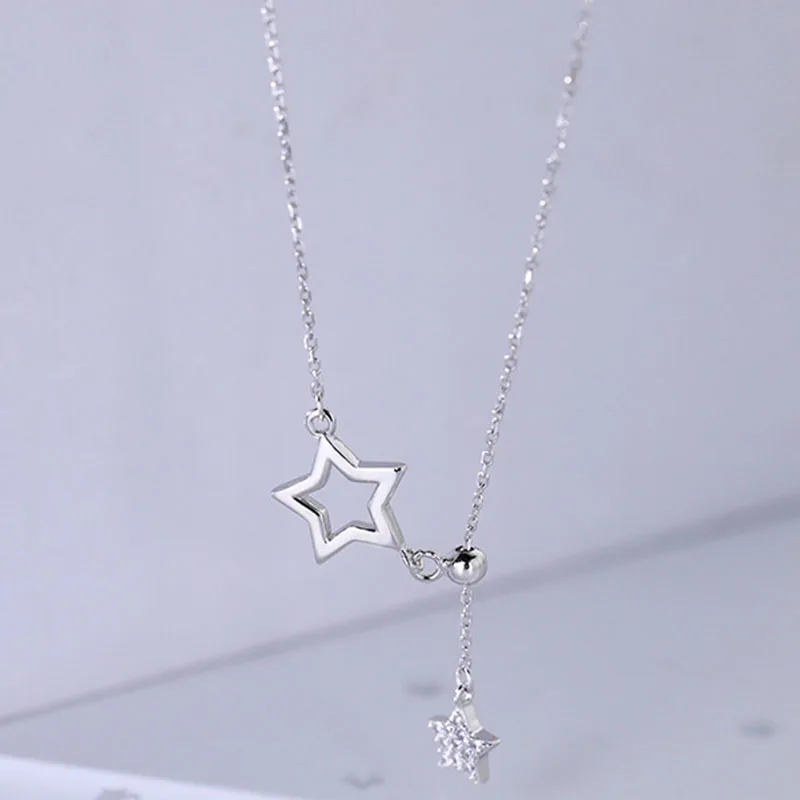 New 925 Sterling Silver Necklace Shiny Star Pendant Charm Clavicle Chain with Birthday Party Gifts Fashion Jewelry for Women