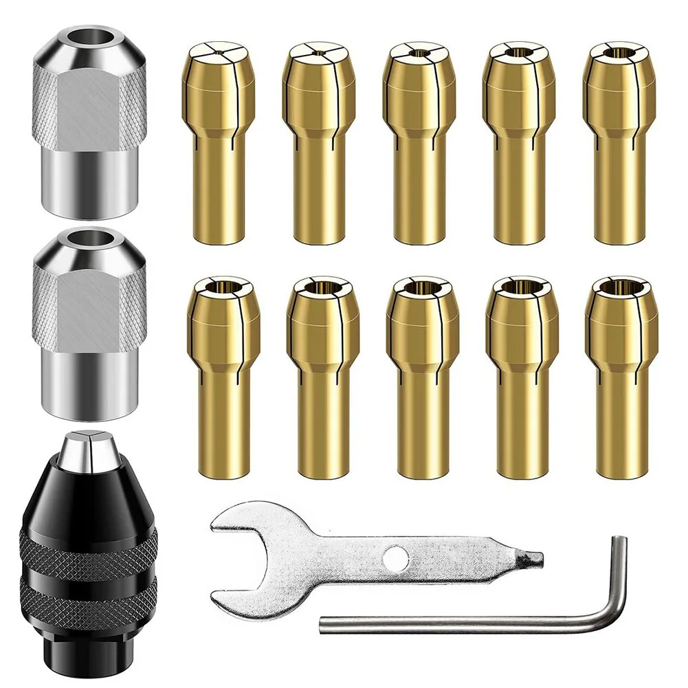 0.8-3.2mm Collet Set Drill Chuck Collet Set DIY Projects 3-jaw Chuck Alloy Steel Collet Nut Brass Collet Chuck Sleeves