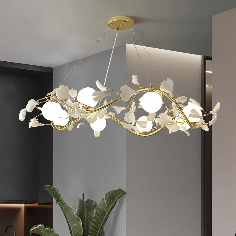 

Modern minimalist LED chandelier creative ginkgo leaf petal chandelier warm romantic bedroom living room dining room lighting