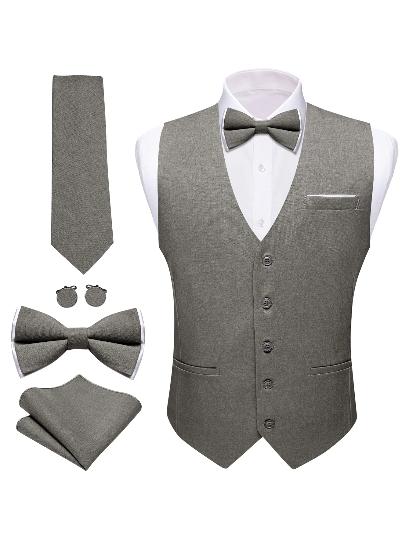 Barry Wang, 5 шт., однотонная мужская майка с галстуком, носовой платок, запонки, официальный комплект |   Свадьба, Бизнес