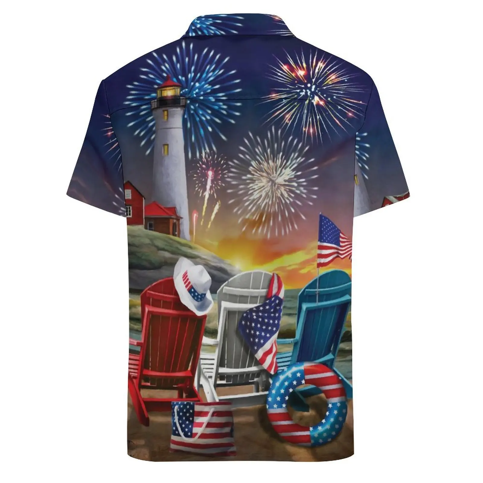 Camiseta hawaiana con estampado 3D de fuegos artificiales para hombre, Camiseta holgada de gran tamaño para playa, camiseta de manga corta, Tops casuales Unisex