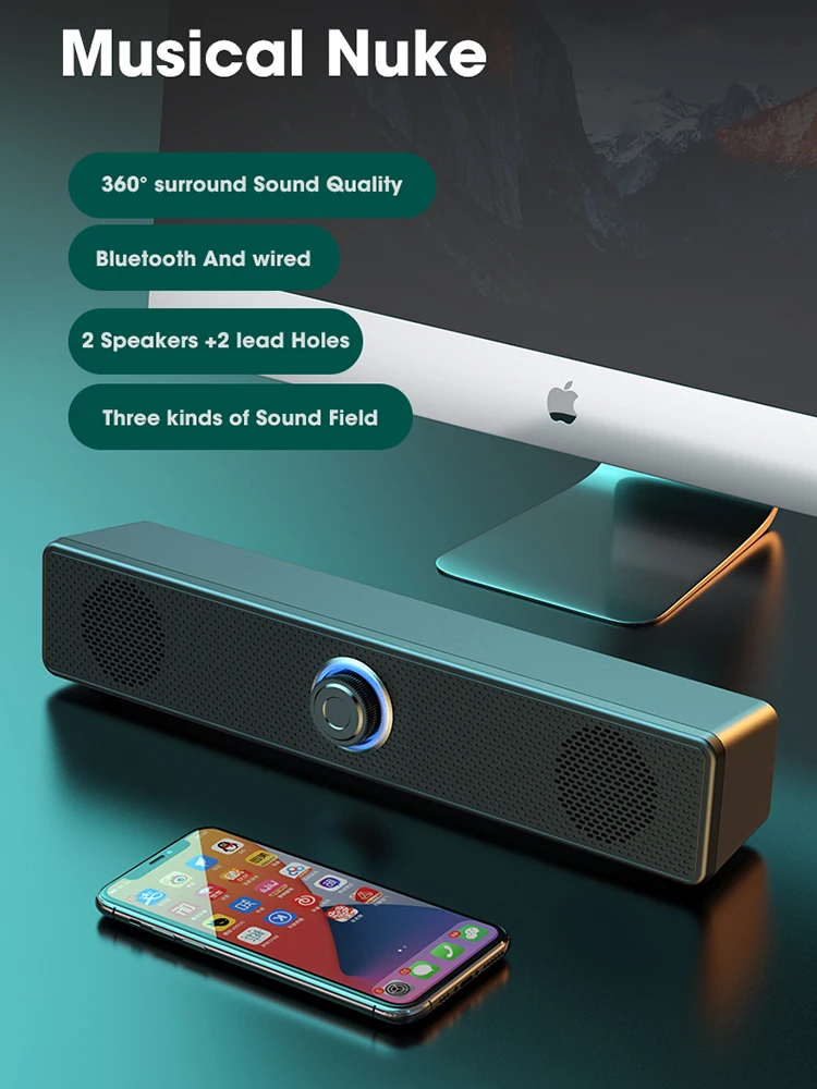 Barre de son pour PC, haut-parleur Bluetooth filaire/sans fil, barre de son alimentée par USB 4D pour TV, ordinateur portable, jeu, système Audio Surround pour Home cinéma