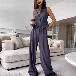 Wolfeel Womem Autunno Ol Chic Gilet e pantaloni con abito tascabile Set da due pezzi Office Ladies Summer Chic Set da 2 pezzi Abiti da donna