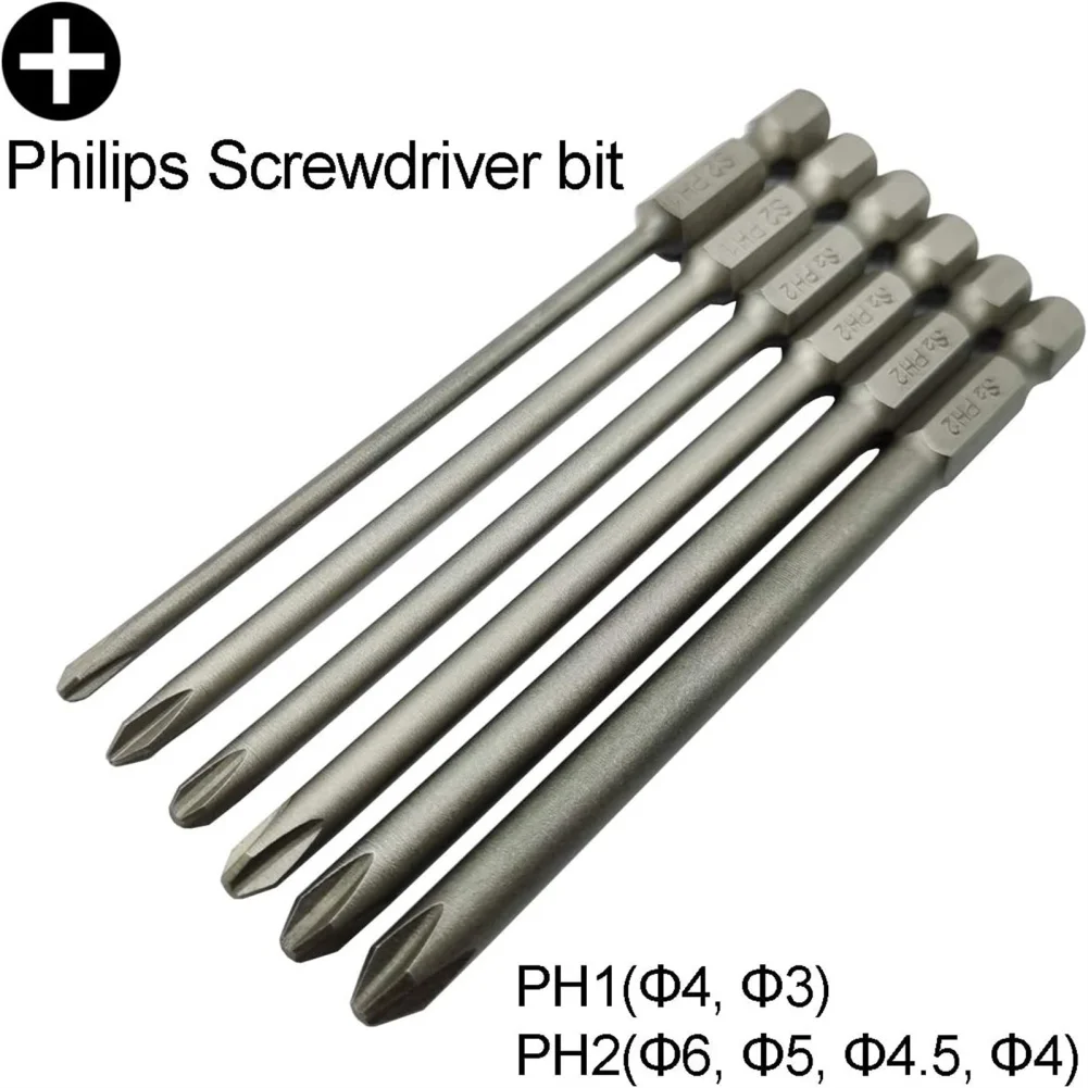 10 PCs Cross Head Bit Set Extra Long Bit Socket Set S2 Steel Bit Screwdriver Wrench Drill Bit Set 3.94 Inch Long Drill Bit Tools