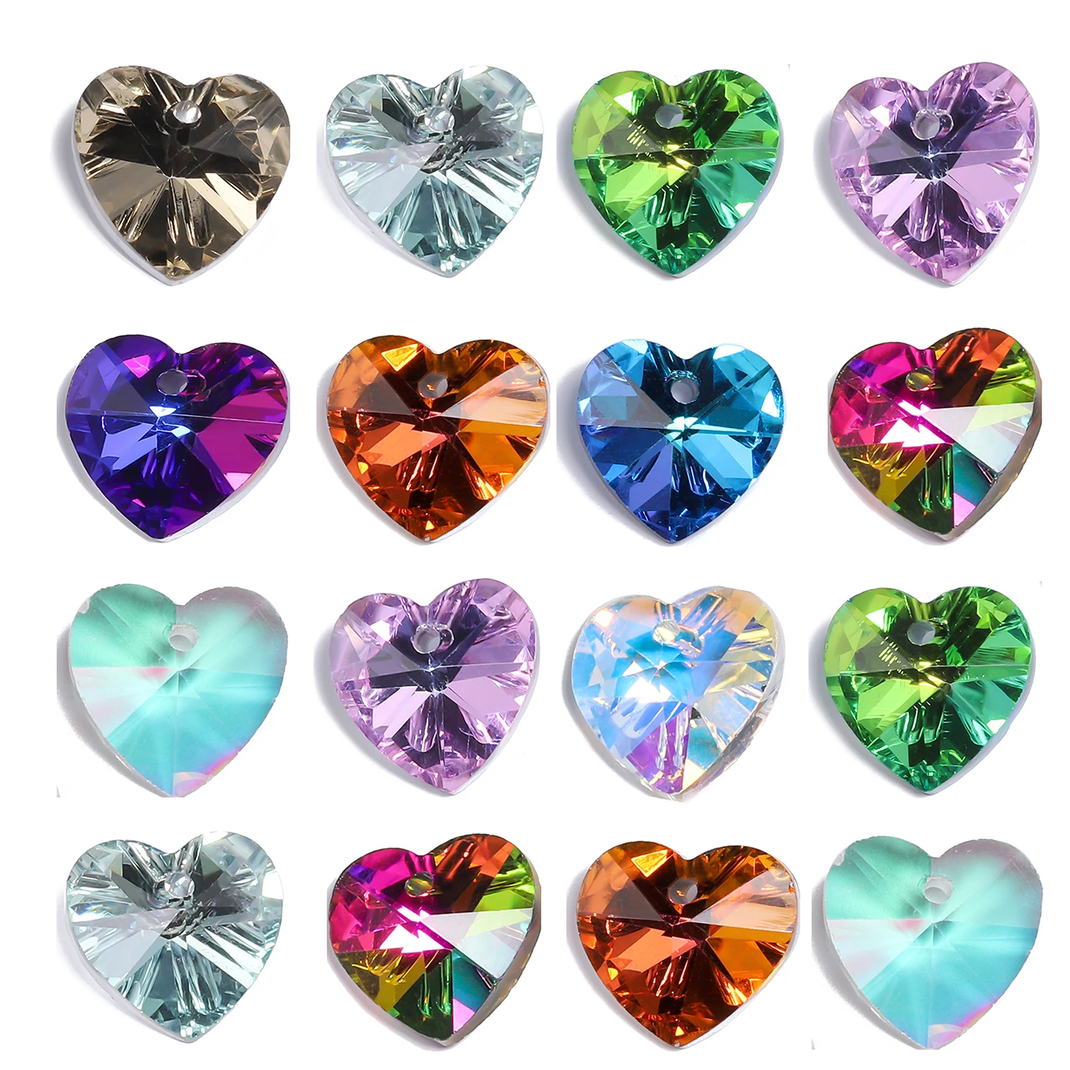 8pcs 14mm Heart Shape Austrian Crystal Pendants Multicolor Faceted Crystal Charms for Jewelry Making DIY Gift Necklace Earrings