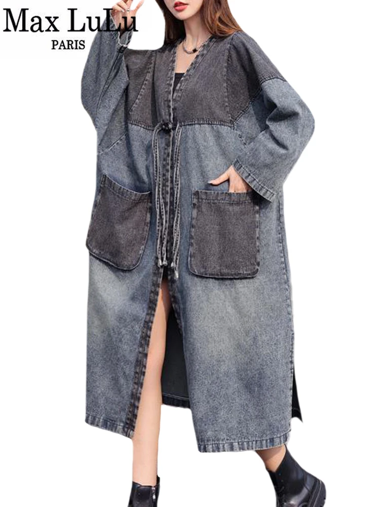 Max LuLu Fall Korean Luxury Long Clothes Womens Fashion Classic Vintage Oversized Denim Trench Coats Ladies Casual Windbreakers