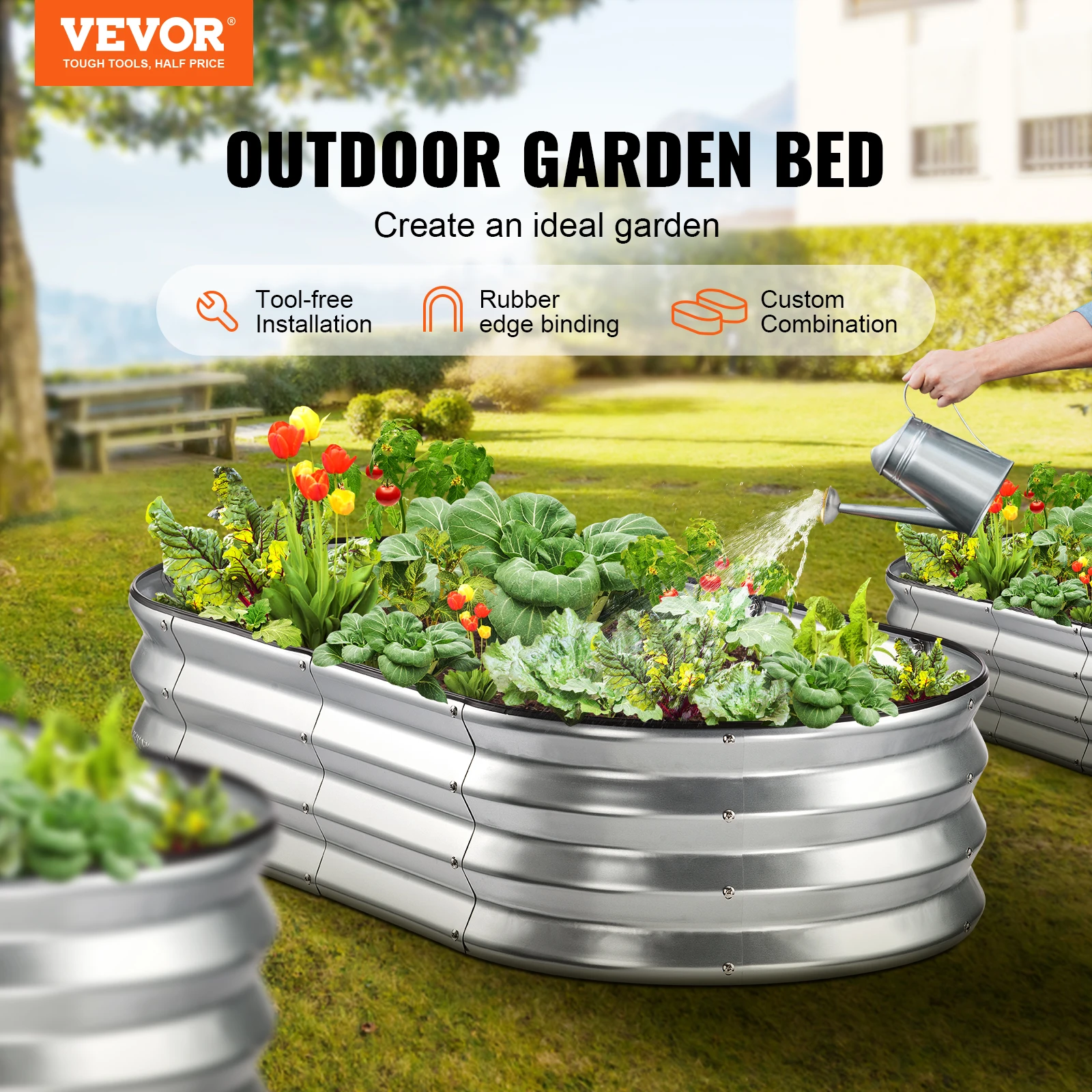 VEVOR Raised Garden Bed Kit Large Metal Raised Planter Box Garden Beds Outdoor for Vegetables Flowers and Herbs with Open Bottom