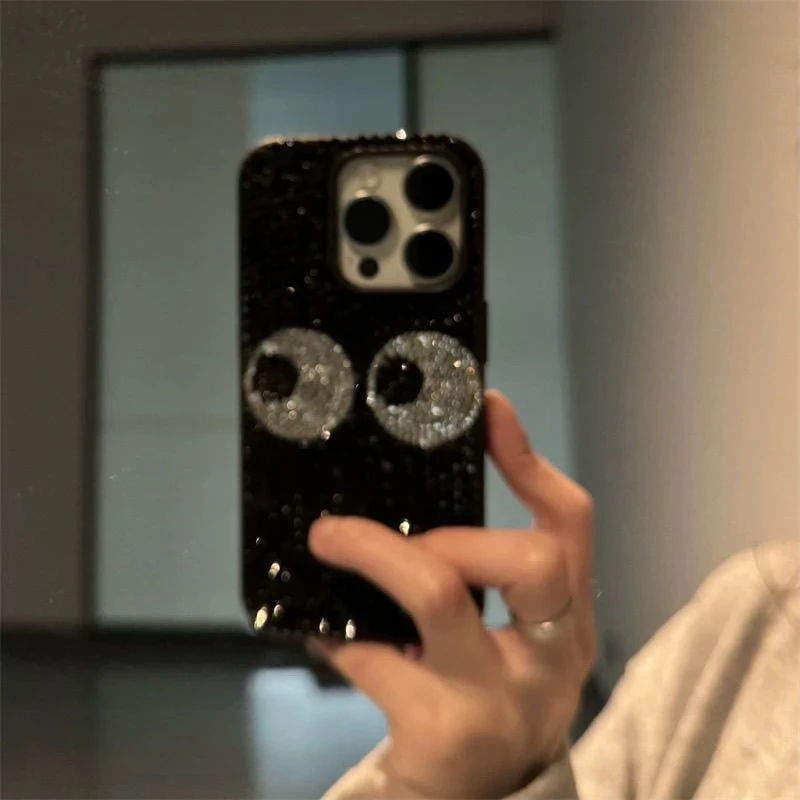 

Cute Spice Girl Black Flash Diamond Big Eye Phone Case for iPhone14Promax Drop-resistant Protective Cover