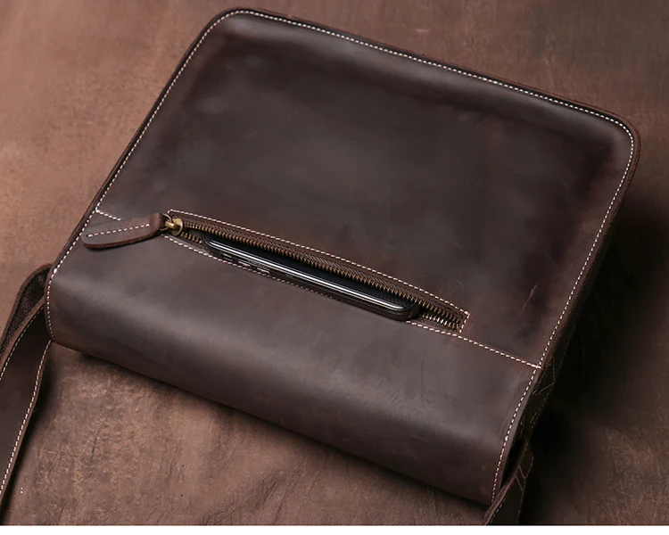 LUOKIR Echte Hohe Qualität Crazy Horse Rindsleder Schulter Umhängetasche Männer Leder Deluxe Sling Messenger Tasche Für 12,9 Zoll IPad – Detail 18