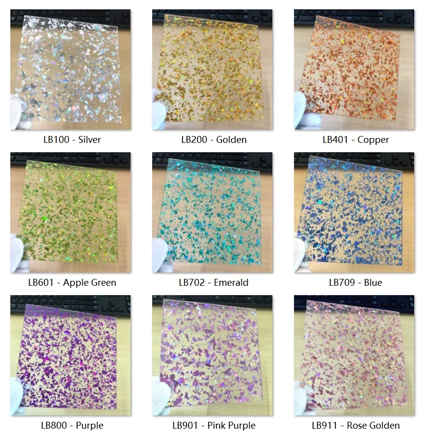 Double-Sided Glitter Irregular Sequined Acrylic Sheet, 3.0mm Thick PMMA Board, 9 Colors for Jewelry Making & Crafts