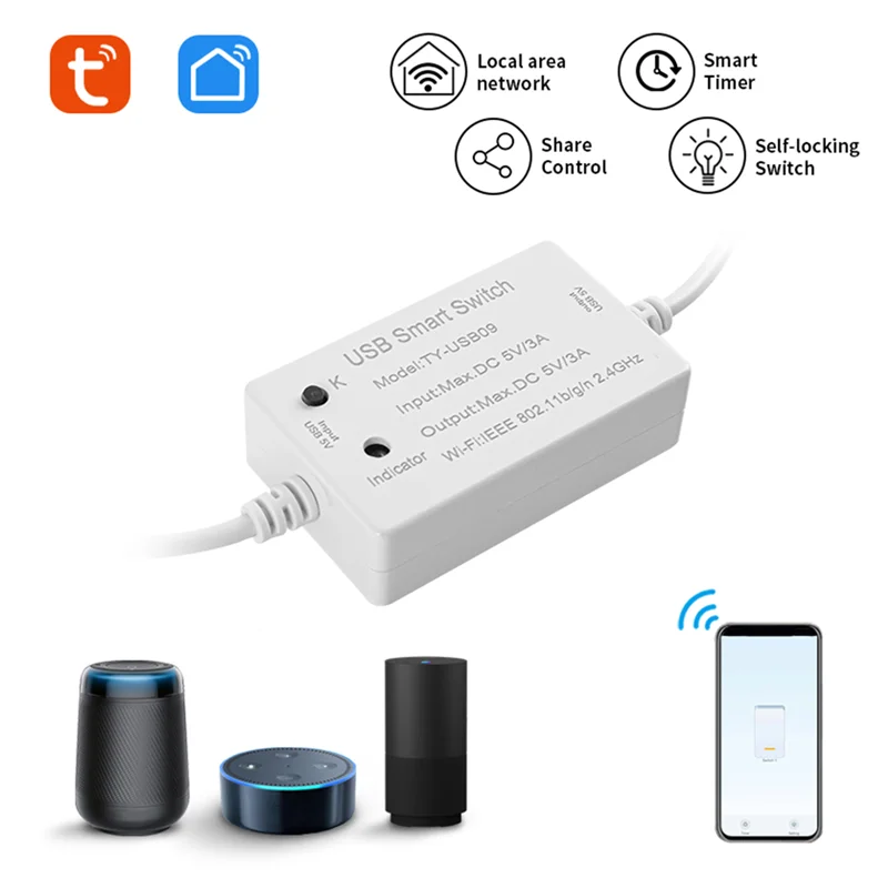 Tuya USB Smart Switch WIFI Controller Universal Breaker Timer Smart Life لأجهزة USB لـ Alexa Google Home