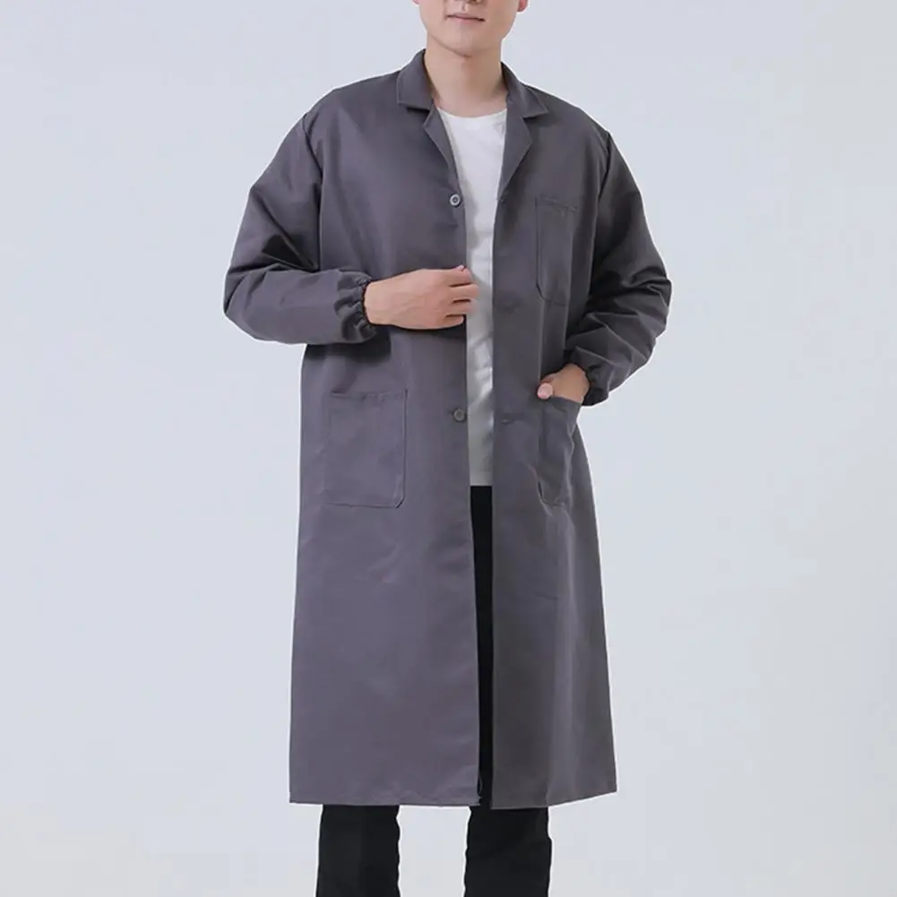 Manteau long épaissi pour hommes avec poches, salopette longue, vêtements de travail pour médecin, laboratoire alimentaire, salon de beauté, non boulochage complet