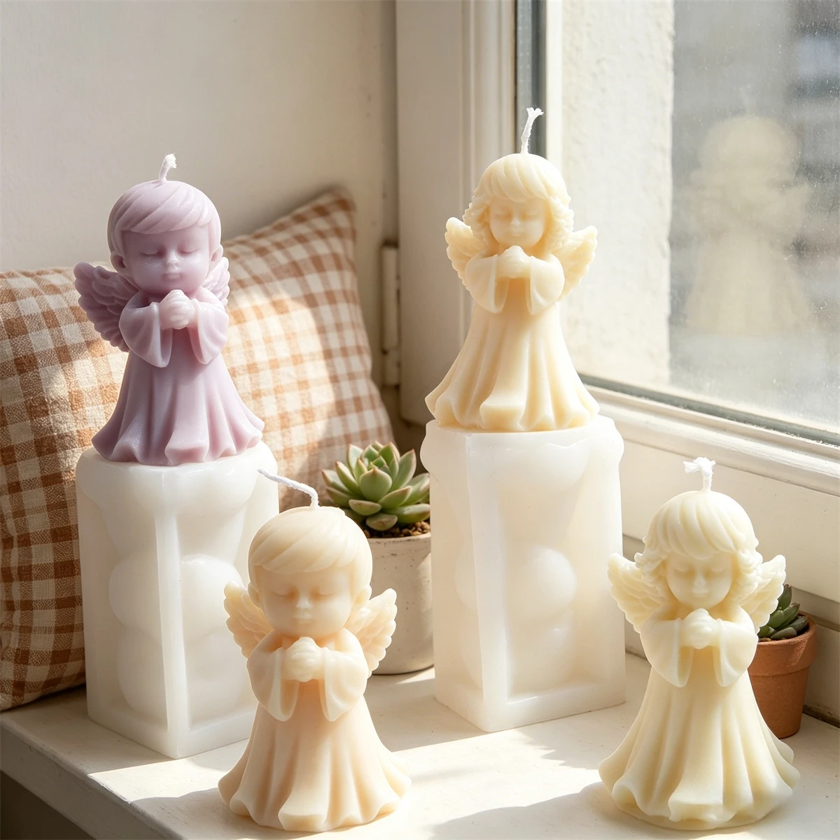 Praying Angel Figurine Silicone Candle Mold, 3D Angel Shape Mold for DIY Candle Soap Plaster Resin Home Decor & Spiritual Crafts