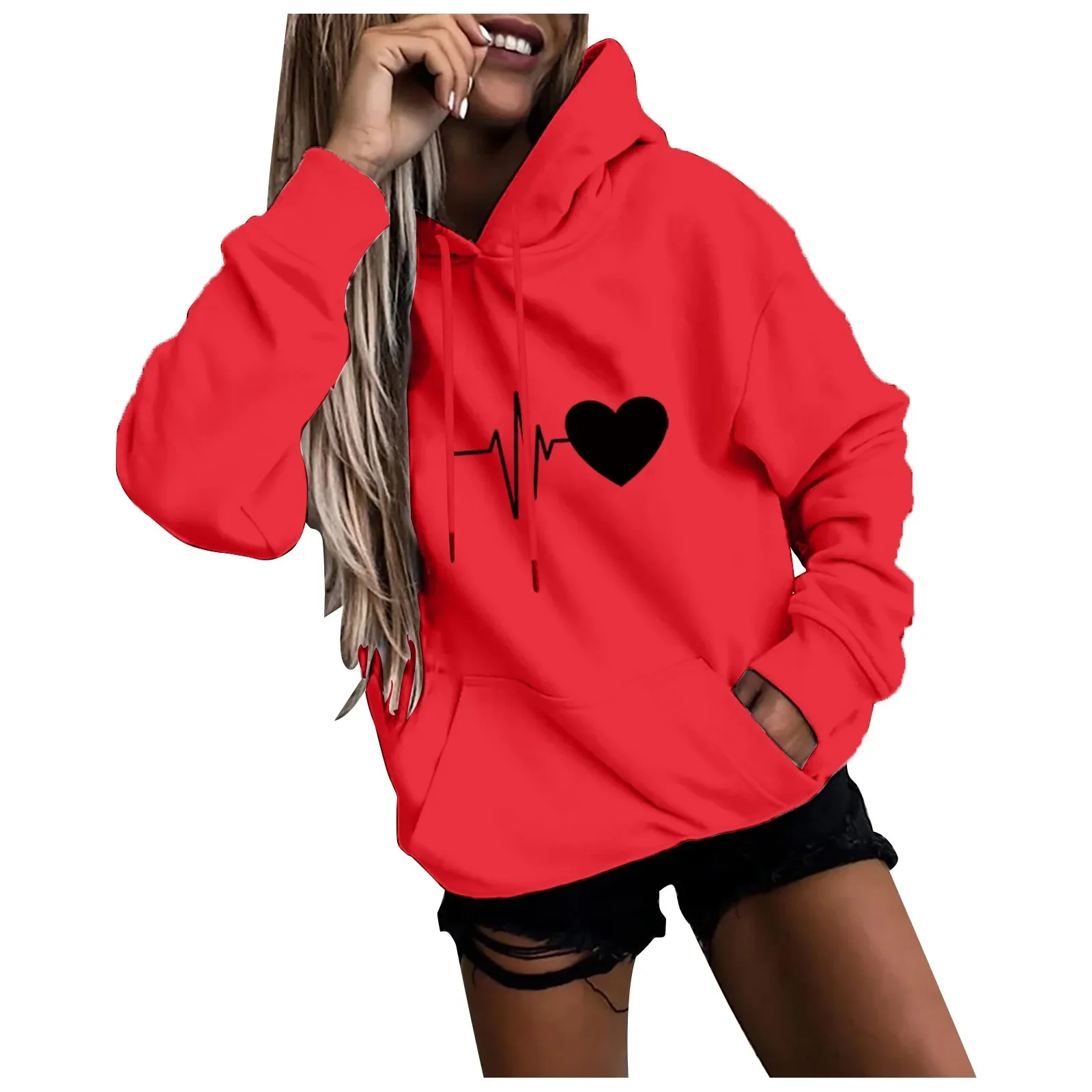 Hoodies Graphic 2025 New Y2k Clothes Heart Print Women Hoodies Sweatshirts Plus Size Female High Street Sweatshirt for Women