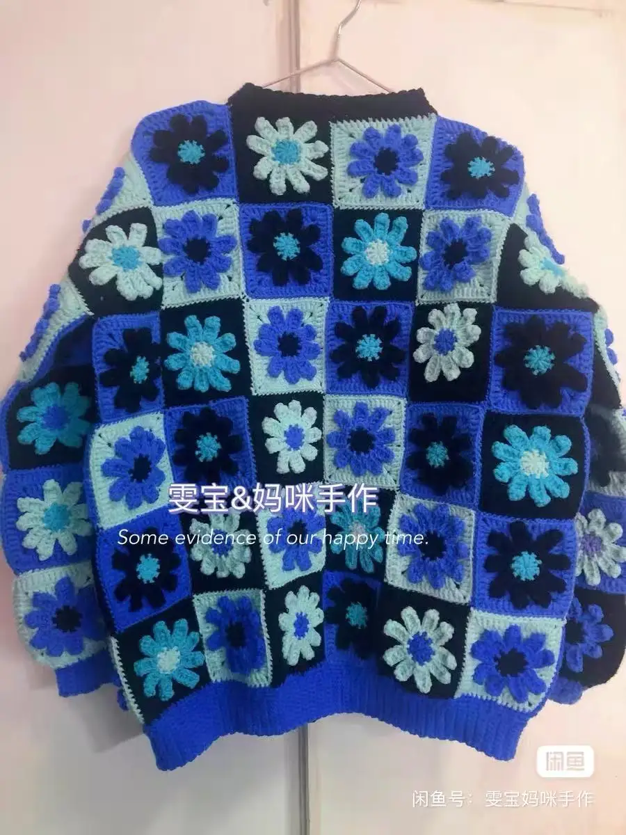 TIYIHAILEY Stricken Häkeln Frauen Hand Made Herbst Winter Oberbekleidung Volle Hülse Blume Strickjacke Einreiher Mantel Pullover