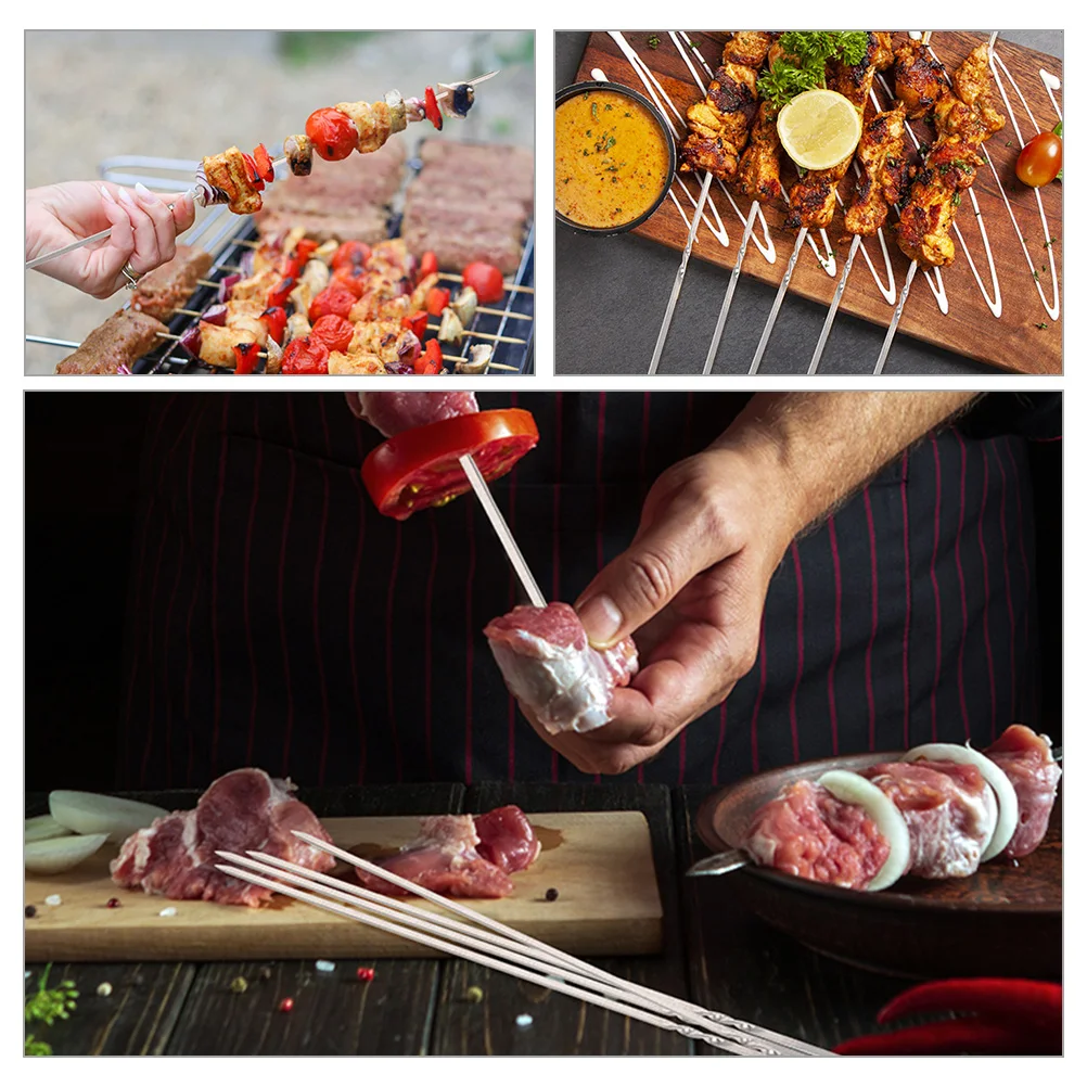 20 piezas brochetas de barbacoa de acero inoxidable, palitos de Kebab planos de Metal de 30cm para acampar al aire libre, fiesta, reutilizables y seguros