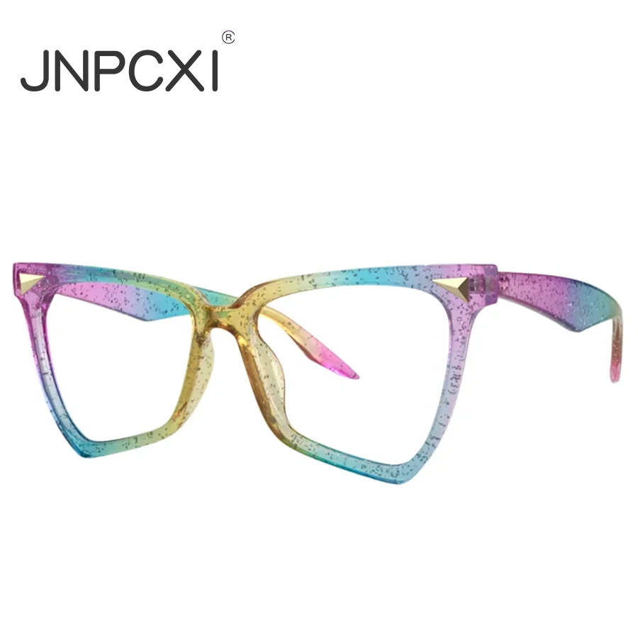Jnpcxi novo arco-íris olho de gato óculos de sol feminino leopardo grão arroz prego arco-íris cor feminino óculos de olho quadros para mulher
