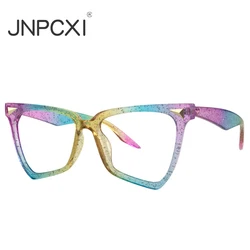 JNPCXI New Rainbow Cat Eye Sunglasses Female Leopard Grain Rice Nail Rainbow Color Women eye glasses frames for Women