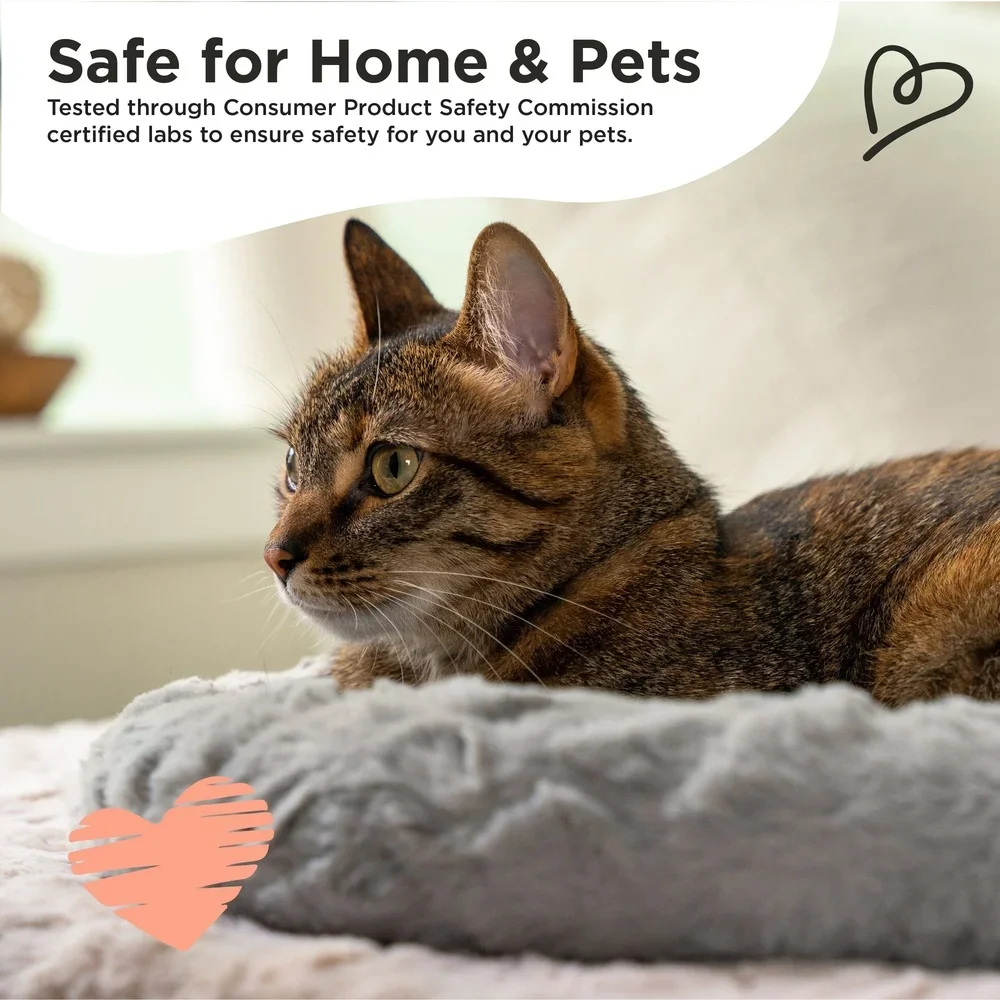 سرير قطط من الفرو الصناعي، تسخين ذاتي، مريح على شكل دونات، تصميم داعم للنوم بشكل أفضل والاسترخاء