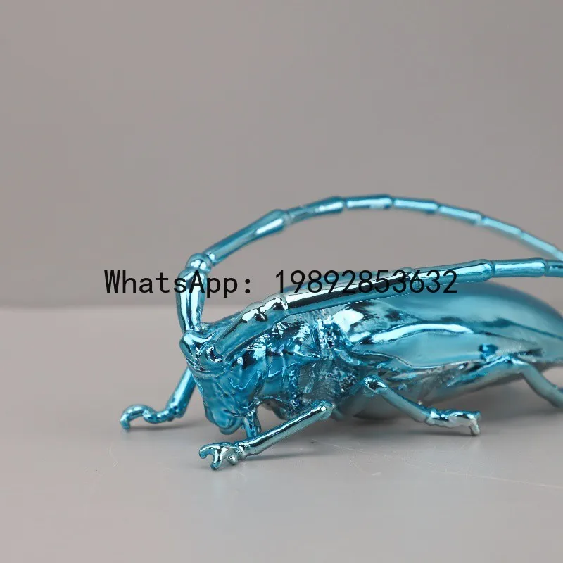 

x17Metal Handicraft Artificial Animal Sculpture Silvery Insect Dragonfly Unicorn Beetle Figurines Home Decoration Accessories