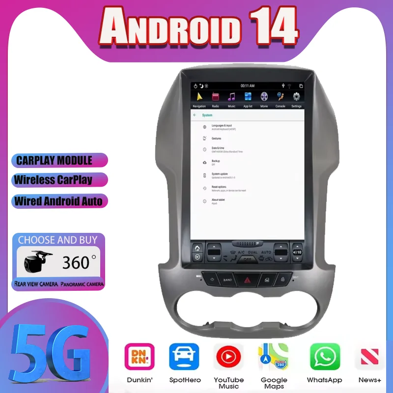 For Ford F250 Ranger Raptor 150 Pickup 2011 - 2016 Android 14 Car Radio Stereo Receiver Multimedia Player GPS Navi Head Unit