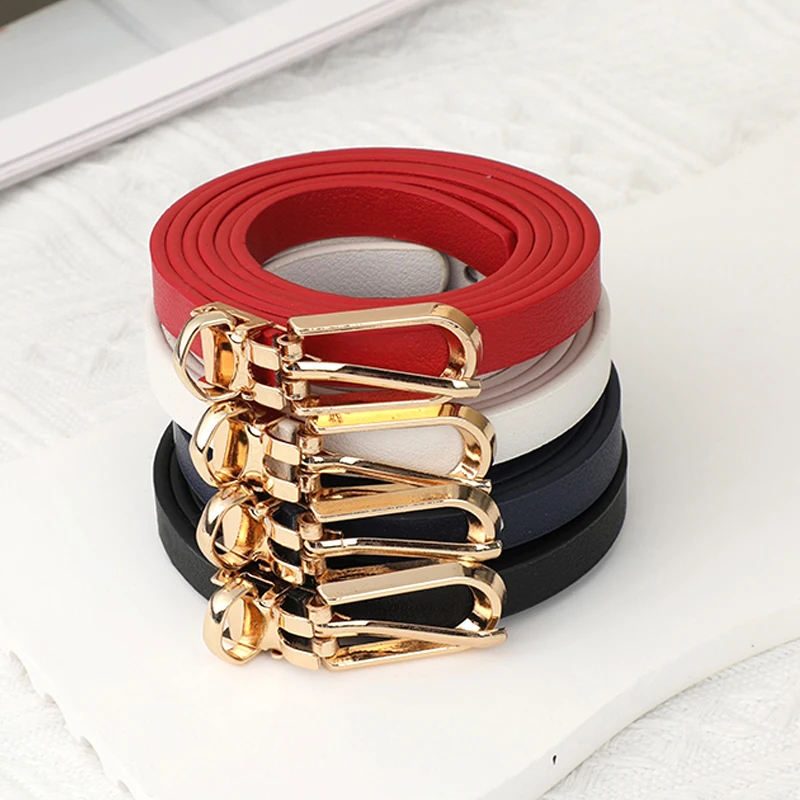 Women Faux Leather Belts Candy Color Thin Skinny Waistband Adjustable Belt Women Dress Strap Alloy Pin Buckle Decorative Strap