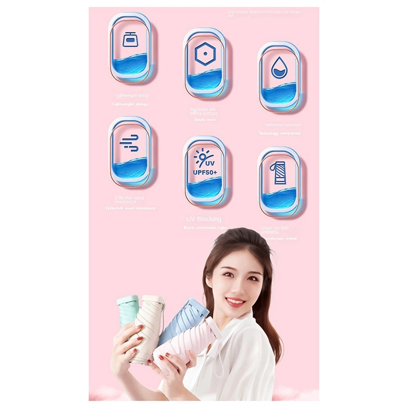 Folding Travel Umbrella, 6-Rib Portable Pocket Umbrella, Windproof & Rainproof, Suitable For Daily