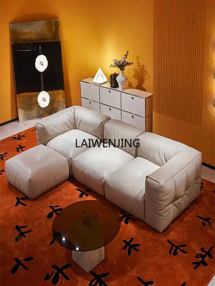 SGF minimalist leather tofu cubes bubble light luxury living room straight row leather sofa