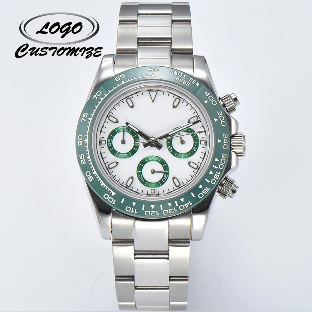 

Customizable Logo Luxury VK63 Watch Panda Three Eyes Quartz Watch Ceramic Ring Inlaid Men's Watch Stainless Steel Band