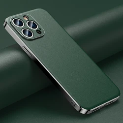 LANGSIDI Leather Phone Case for iPhone 16 14 12 13 15 Pro Max 15Pro 16 Plus 16Pro Luxury Plating Full Lens Protection Back Cover