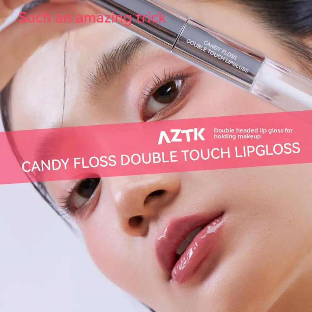 AZTK Double Head Lip Glaze Mirror Moisturizing Velvet Moisturizing Lip Mud ลิปสติก Cinnamon Bean Paste นักเรียน Lip Gloss