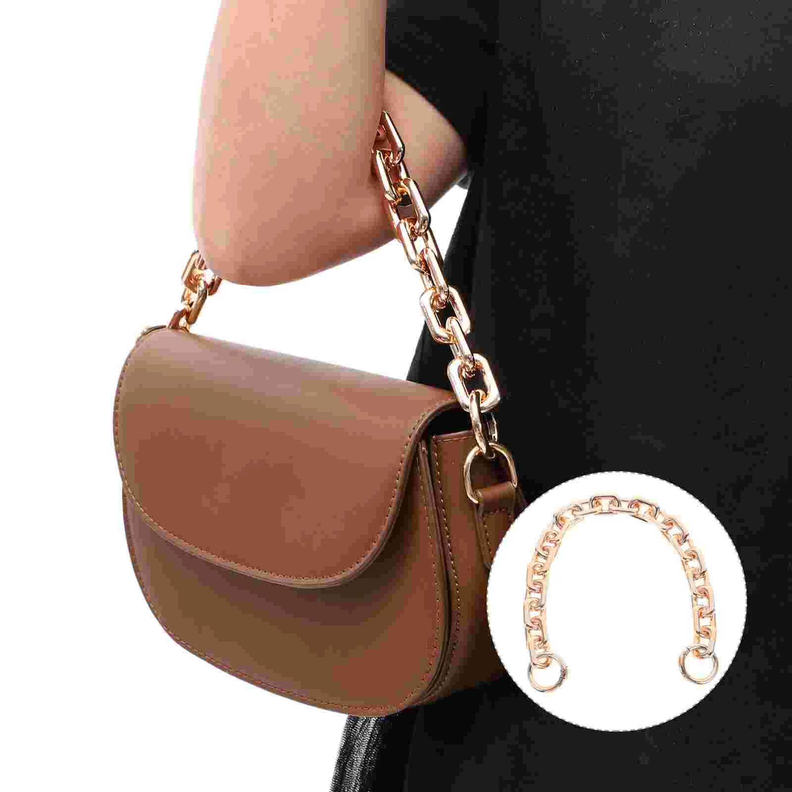 

Bag Chain Single Shoulder Strap Hand Carrying Metal Short Thick (Light Gold + Spring Ring) Purse Tote One Straps