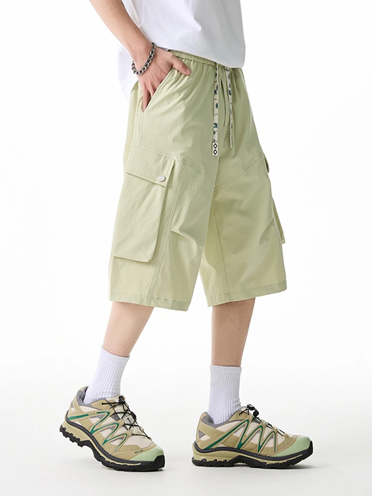 

Летние мужские повседневные шорты свободного кроя, брюки-карго длиной до капри с завязками на шнурке, прямые шорты из гладкой ткани, 8XL
