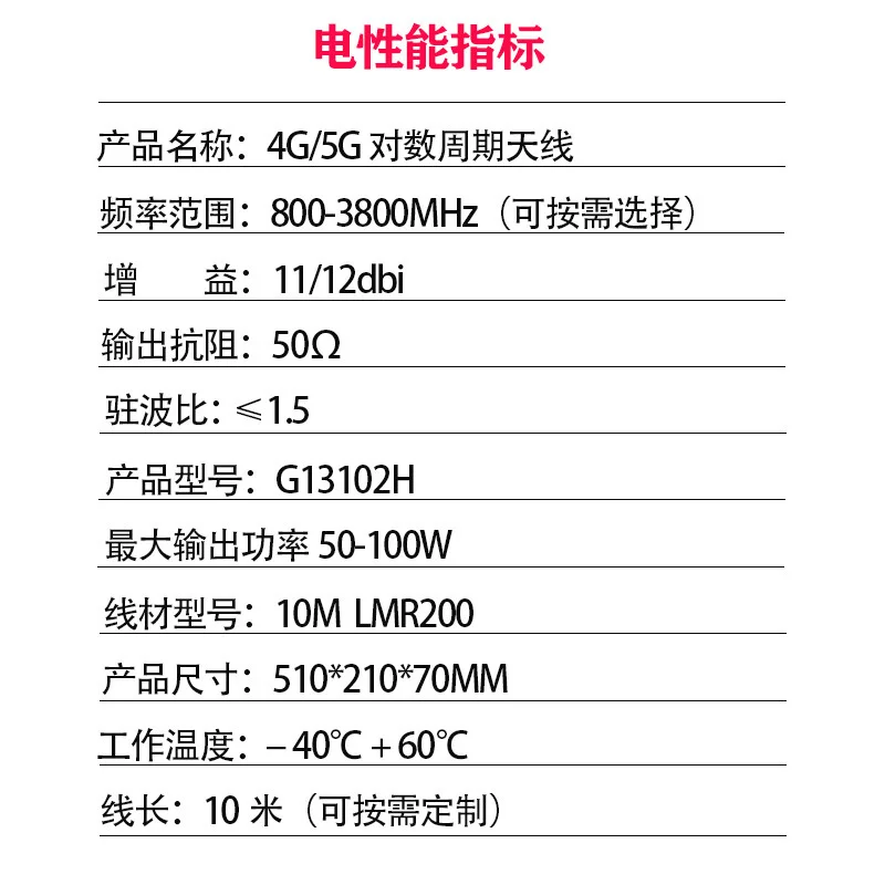 방수 고이득 야외 대수 주기 안테나, 4G 806-2700MHz, 11/12dBi