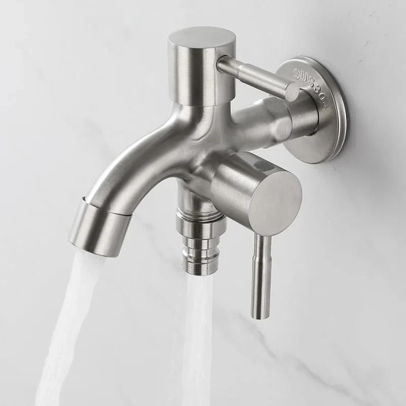 

Stainless Steel Bibcock 1 in 2 out Multifunctional Washing Machine Tap Single Cold Water Wall Mount Laundry Balcony Mop Pool Tap