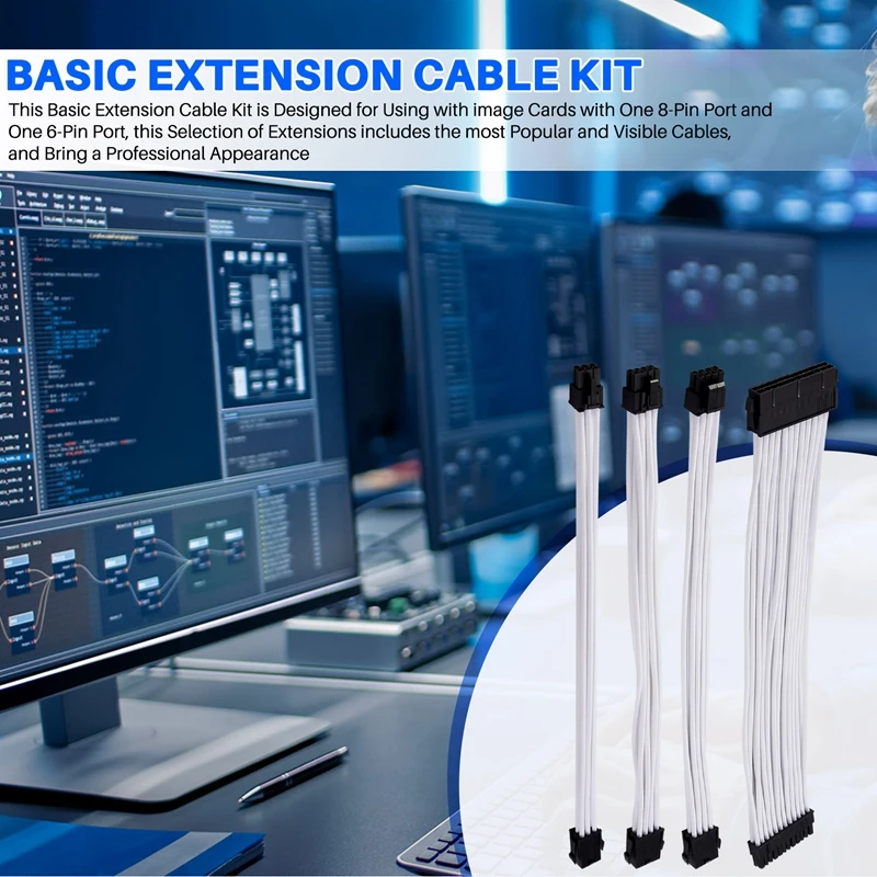 Basic Extension Cable Kit, 1Pcs Atx 24Pin/Eps 4+4Pin/Pci-E 8Pin/Pci-E 6Pin Power Extension Cable