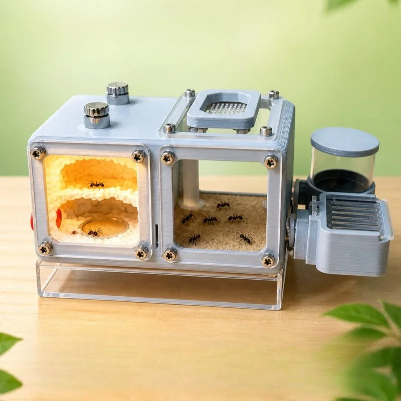 Thermostatic Ant Castle with Light Heating Concrete Acrylic Ants Terrarium Moisturizing Small Ant Queen Nest Ants Habitat House