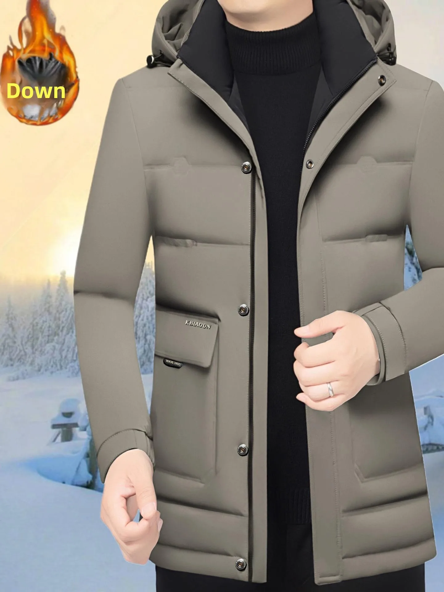 

Men's Thiened Winter down Jaet Hooded Lightweight Luxury Faion Casual Loose Warm Outerwear Trendy White Du Feather