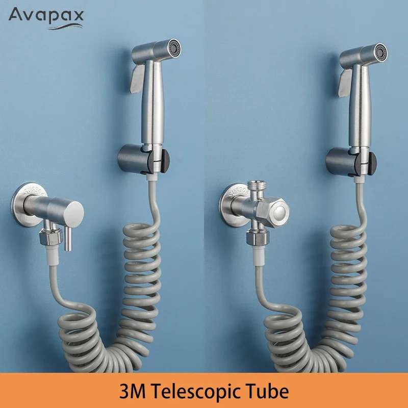 

Avapax Stainless Steel Toilet Bidet faucet Portable Bidet Sprayer Bathroom Shattaf Valve Jet Set Hygienic Shower