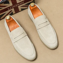 Luxury Suede Genuine Leather Men Shoes Slip on Penny Loafers Men Dress Solid Casual Shoes Gentleman's Party Shoes Free Shipping